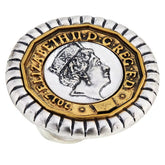 Anillo Patricia Nash de dos tonos con moneda de libra del mundo. Talla 7